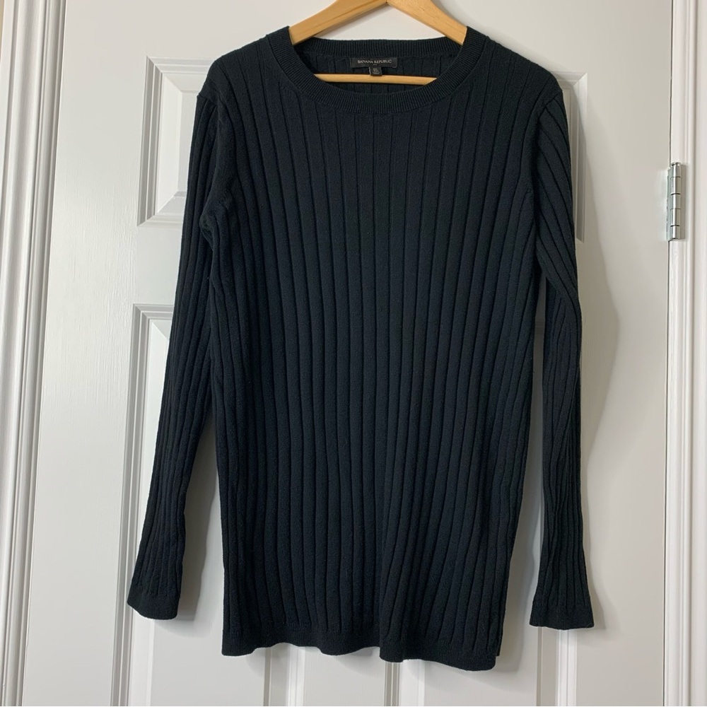 Banana Republic Black Knit Ribbed Crew Neck Cotton Blend Sweater Size XL